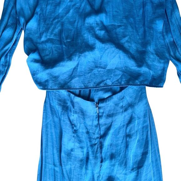 Free People Women’s Aida Collared Long Sleeve Silky Cobalt Blue Shirt Maxi Dress - Picture 9 of 15